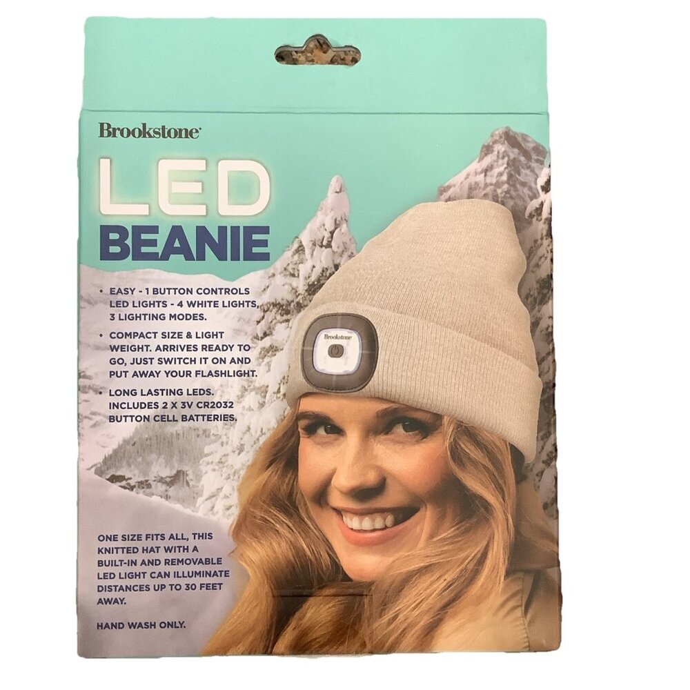 Brookstone Women’s LED Beige Beanie, One Size Fits All. New In Box
